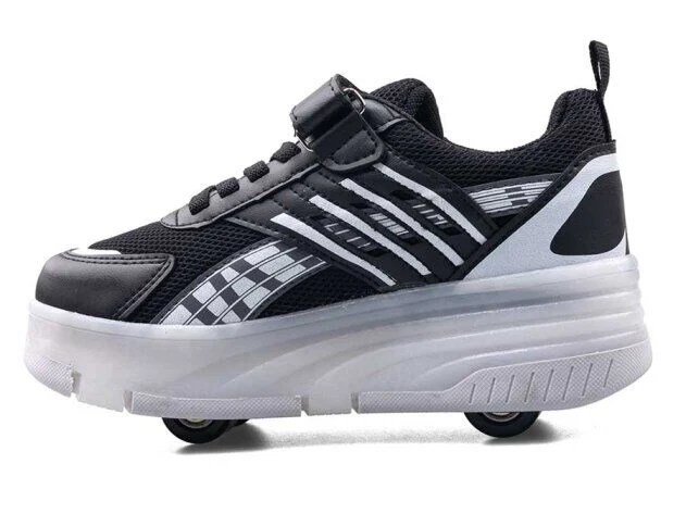 Erkek Çocuk Işıklı Tekerlekli Paten Ayakkabı -Siyah Desenli Spor Ayakkabı 6