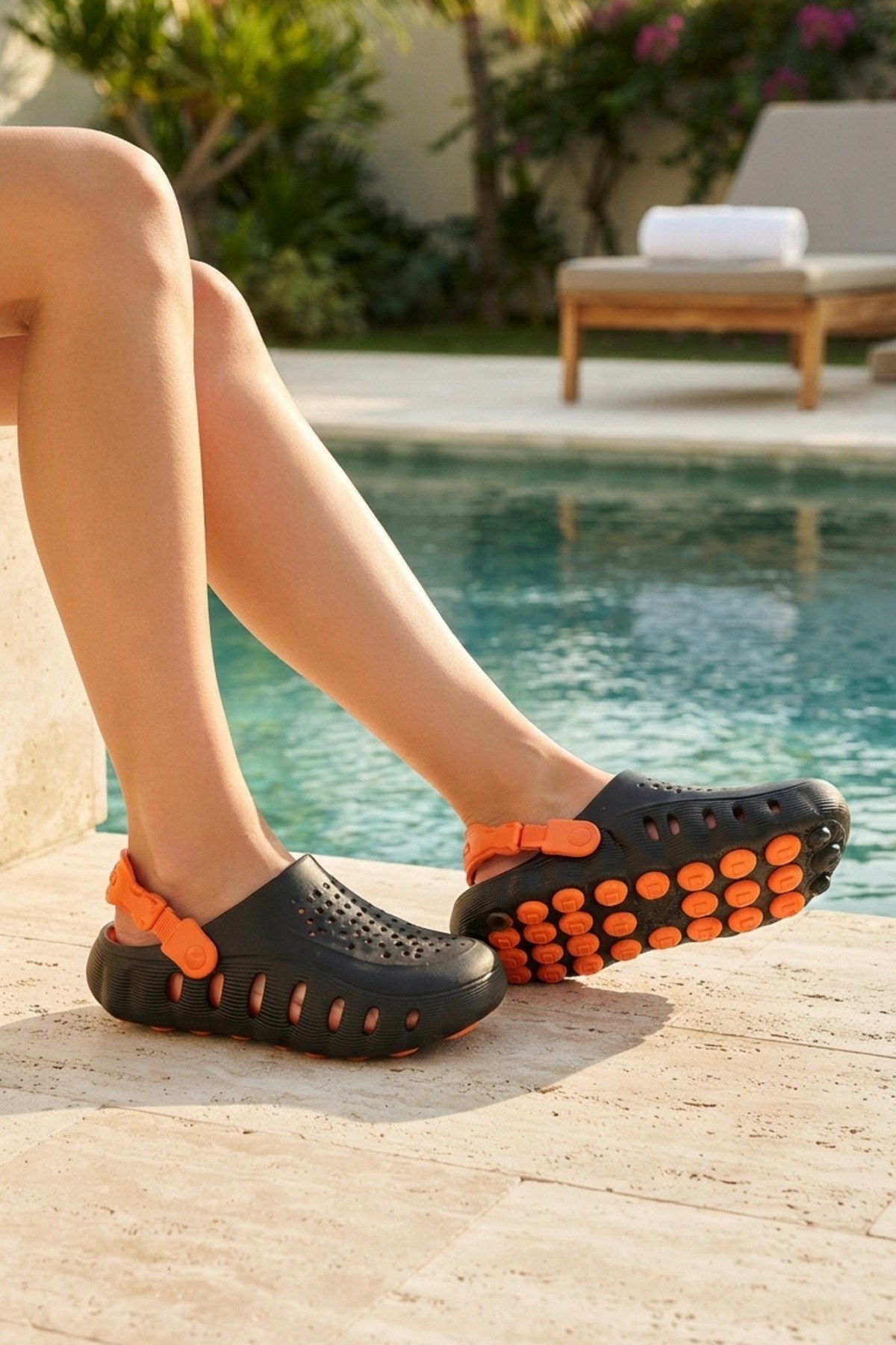 Siyah Turuncu Günlük Sahil Havuz Plaj Terliği Unisex Terlik & Sandalet 4