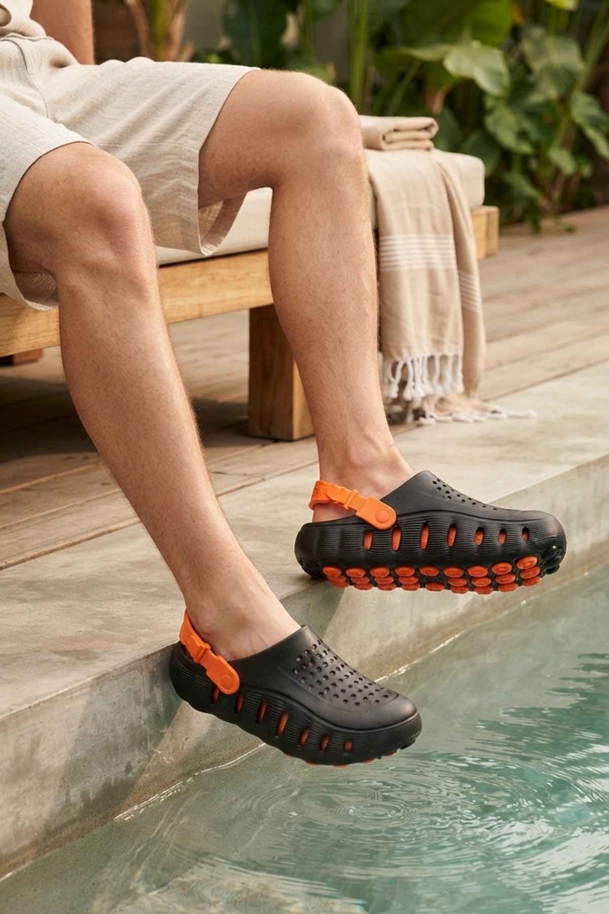 Siyah Turuncu Günlük Sahil Havuz Plaj Terliği Unisex Terlik & Sandalet 5