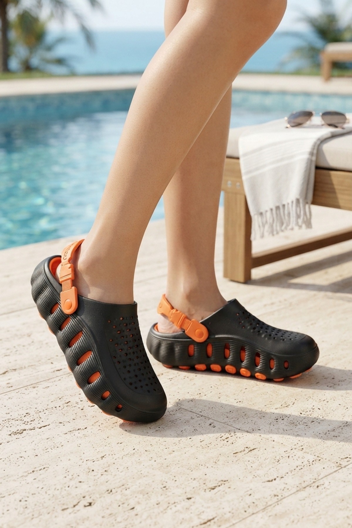 Siyah Turuncu Günlük Sahil Havuz Plaj Terliği Unisex Terlik & Sandalet