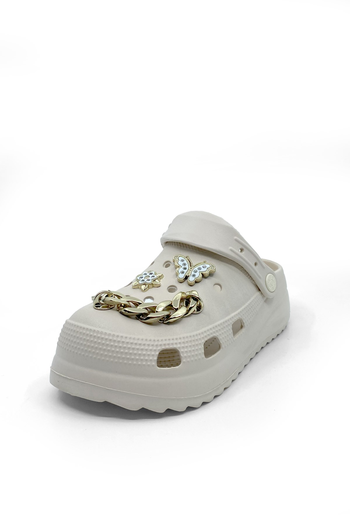 CroLite Soft Flex Ekru Ortopedik Taşlı Zincirli Aksesuarlı Günlük Kadın Terlik & Sandalet 2