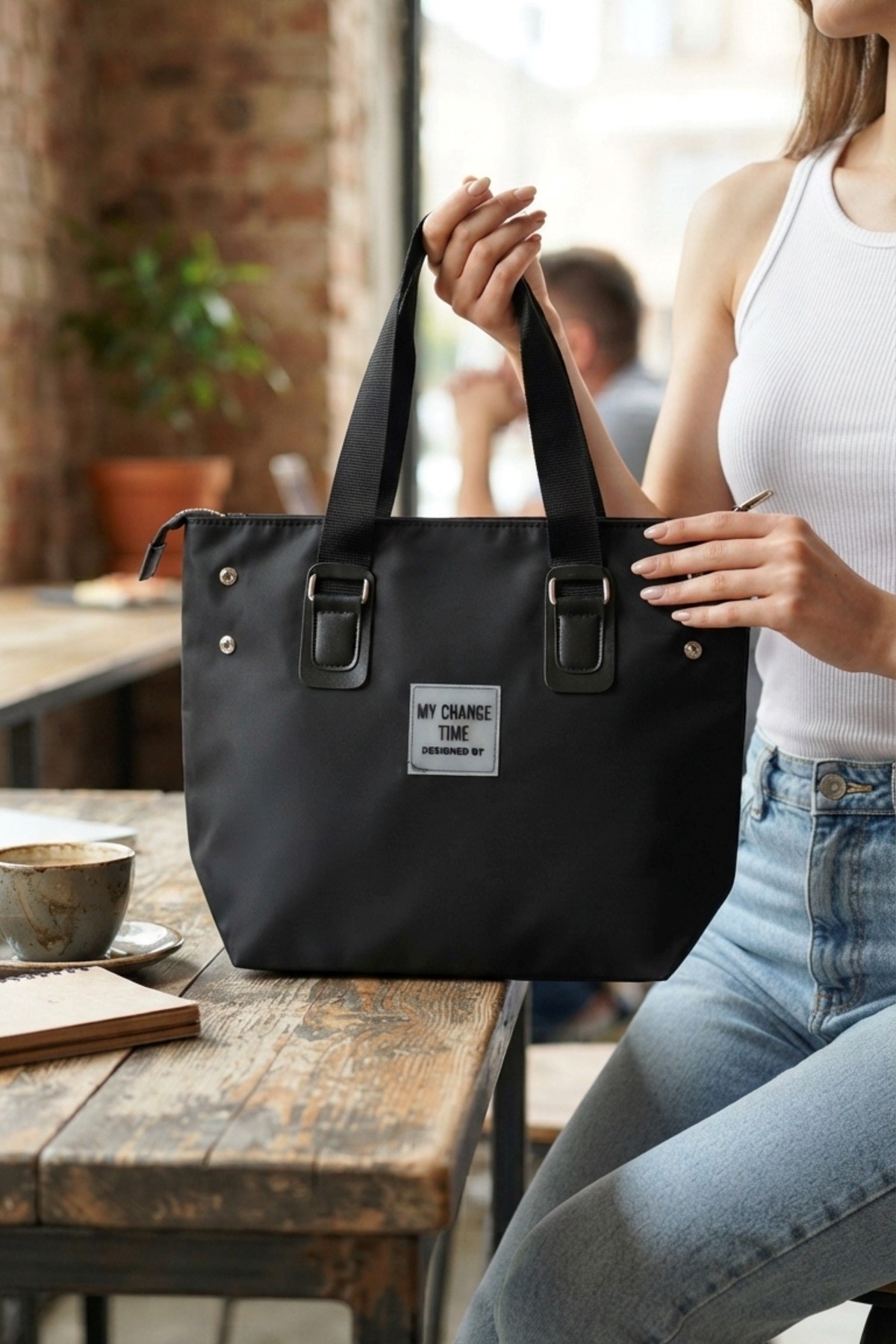 Siyah Günlük El ve Omuz Askılı Shopper Kadın Çanta 5