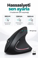 Sessiz Click Ergonomik Dikey Kablosuz Mouse Bluetooth 2.4GHz USB Çift Cihaz Geçiş 800/1200/1600 DPI 6