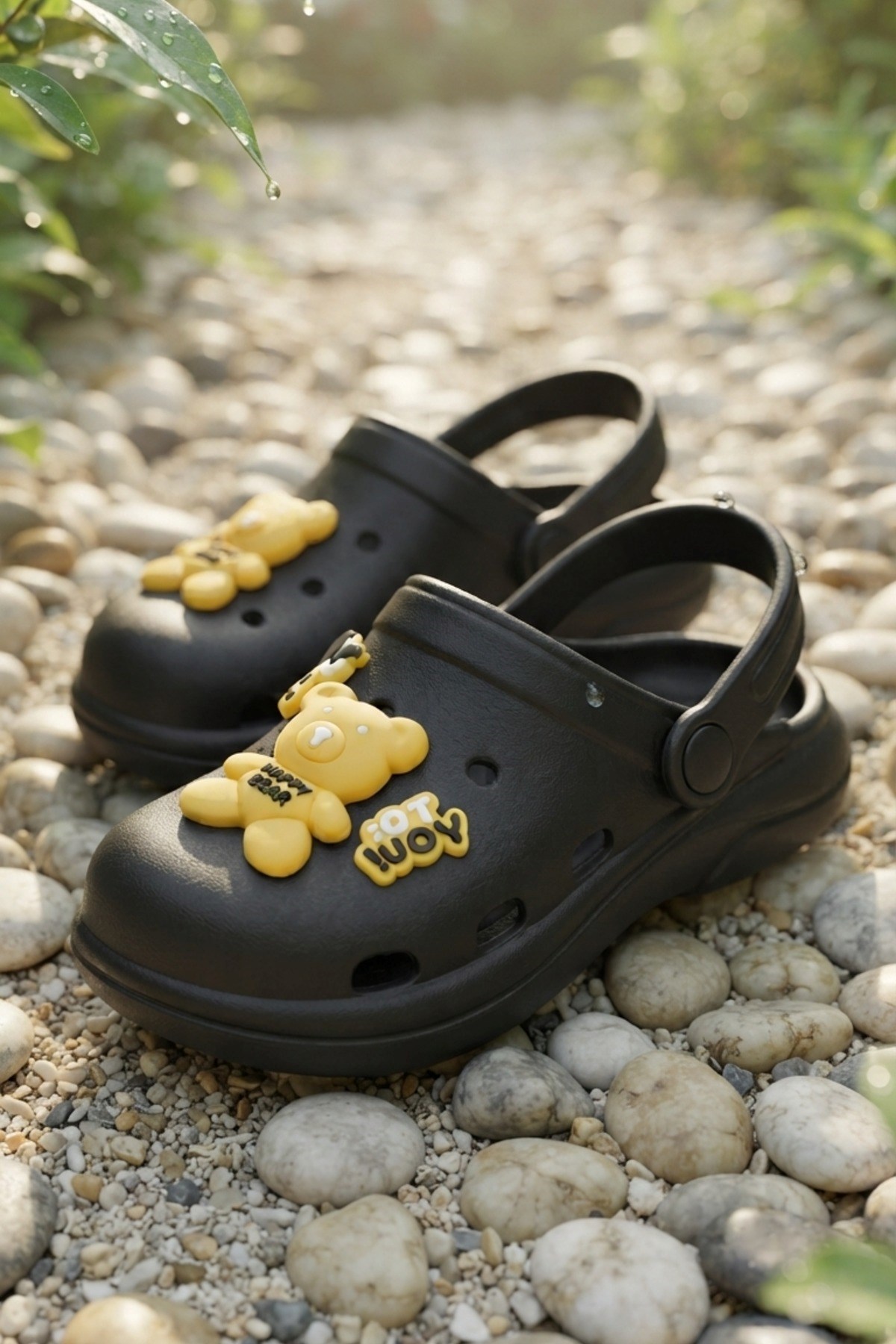 Siyah Sarı Ayıcıklı Kreş Sahil Plaj Havuz Terliği Unisex Çocuk Terlik & Sandalet 10