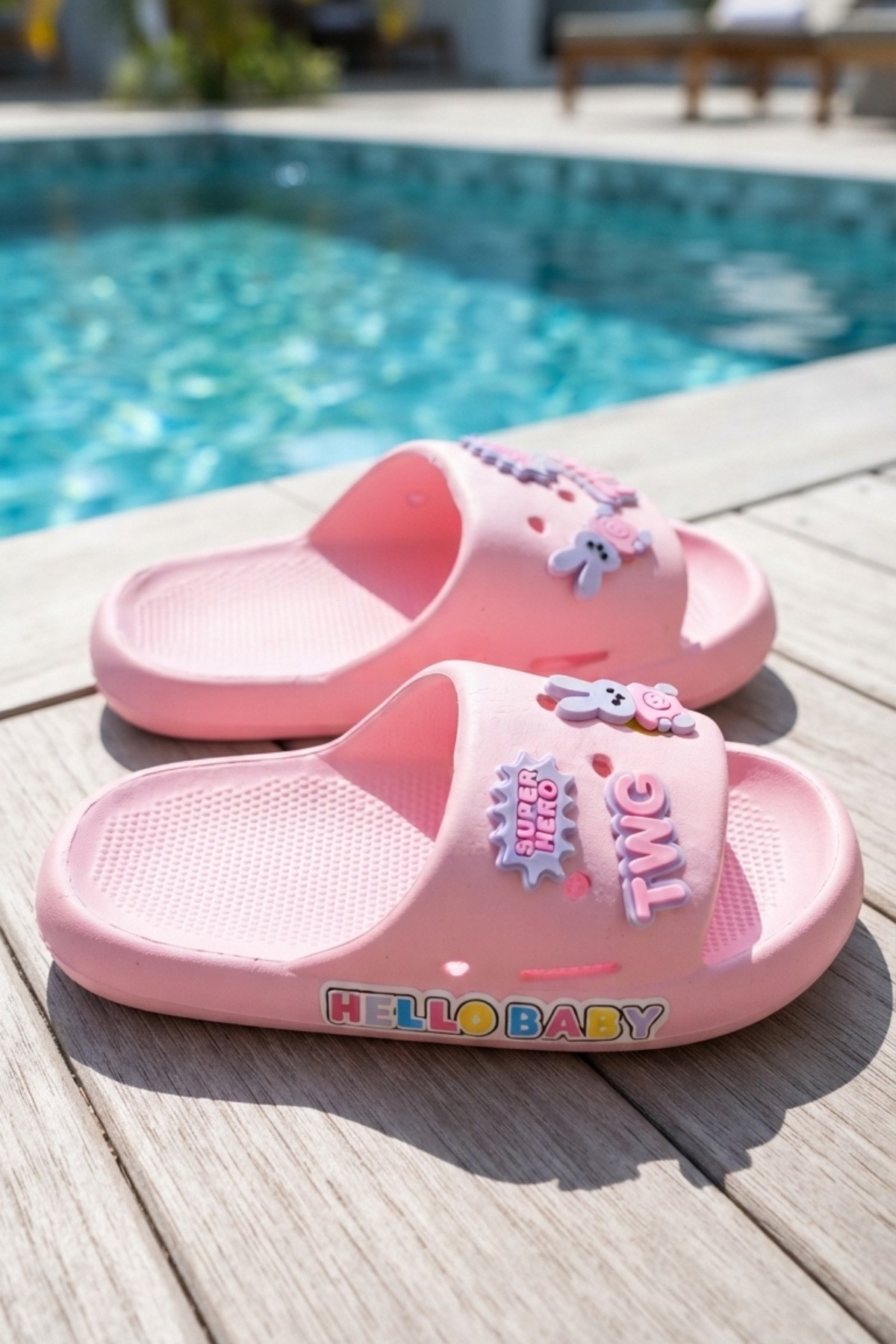 Pembe Emojili Günlük Sahil Plaj Havuz Kız Çocuk Terlik