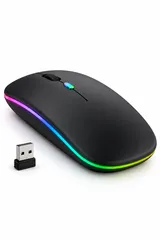 Siyah Şarjlı Kablosuz Sessiz Click Mouse Rgb LED Işıklı Ultra Slim 2.4ghz 800/1200/1600DPI