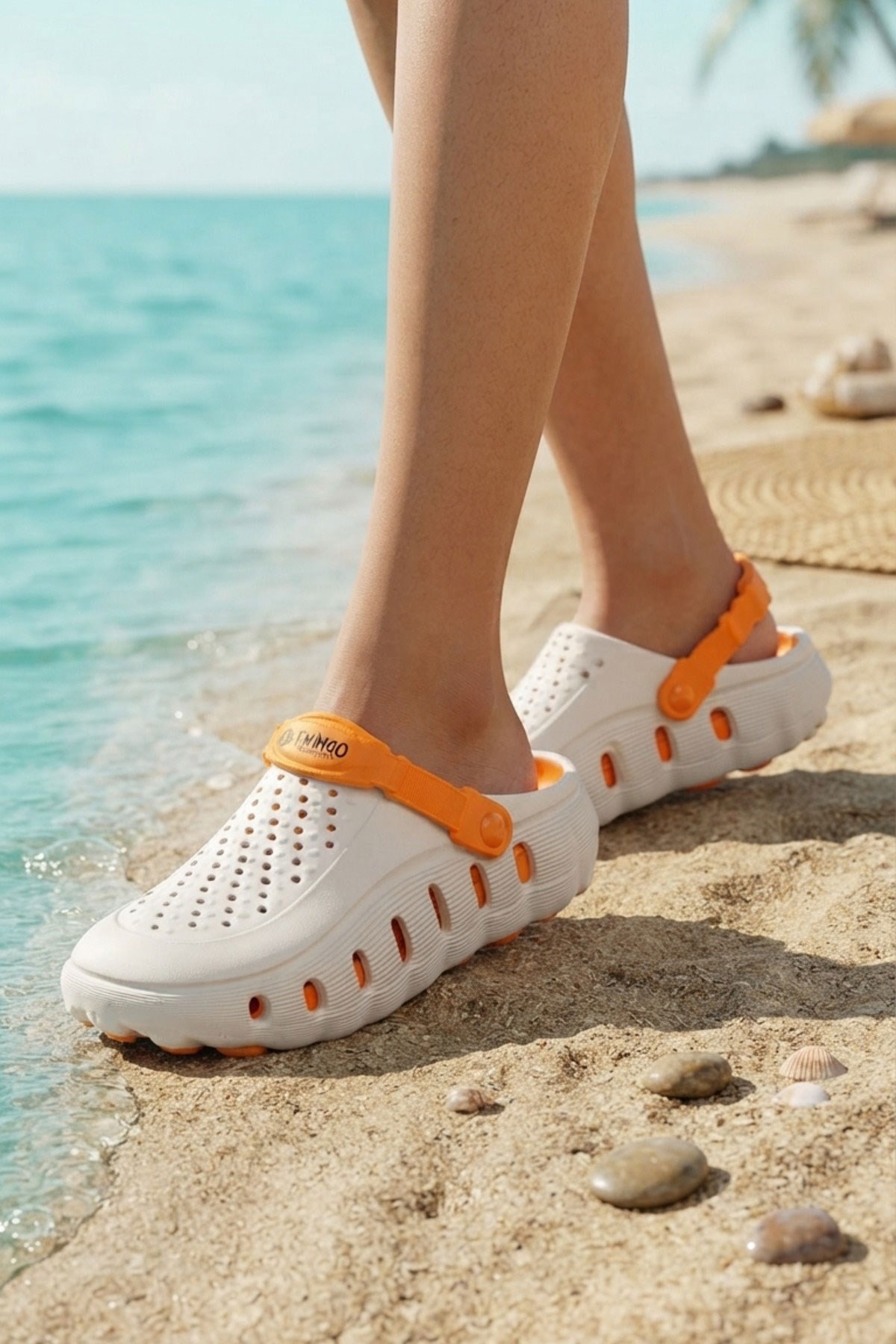 Ekru Turuncu Günlük Sahil Havuz Plaj Terliği Unisex Terlik & Sandalet 2