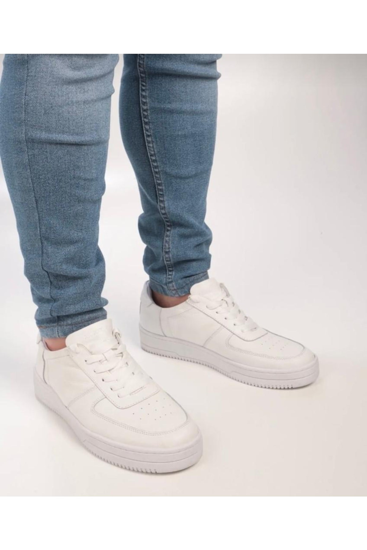 Beyaz Hakiki Deri Günlük Unisex Sneaker Spor Ayakkabı 2