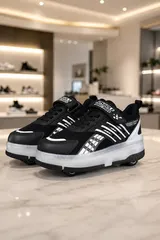 Erkek Çocuk Işıklı Tekerlekli Paten Ayakkabı -Siyah Desenli Spor Ayakkabı 5