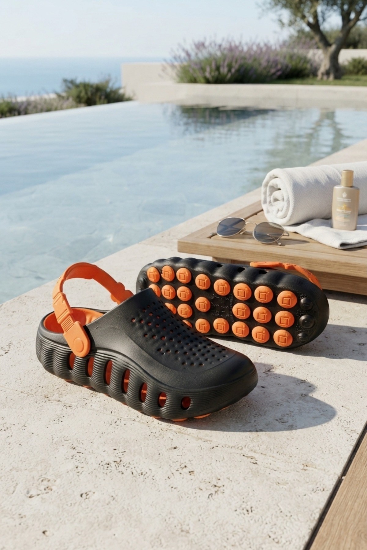 Siyah Turuncu Günlük Sahil Havuz Plaj Terliği Unisex Terlik & Sandalet 3