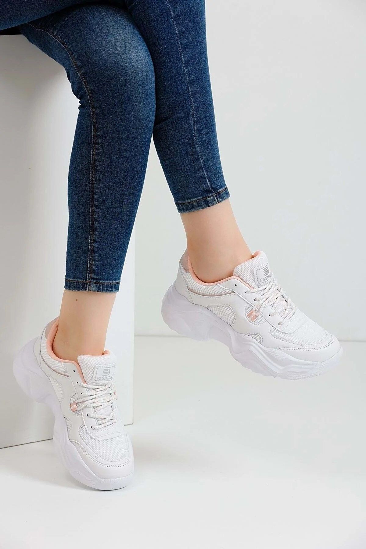Beyaz Rahat Kalın Taban Kadın Sneaker Günlük Spor Ayakkabı
