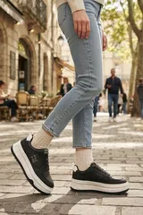 Siyah Beyaz Yüksek Tabanlı Konforlu İthal Günlük Kadın Sneaker Spor Ayakkabı 5