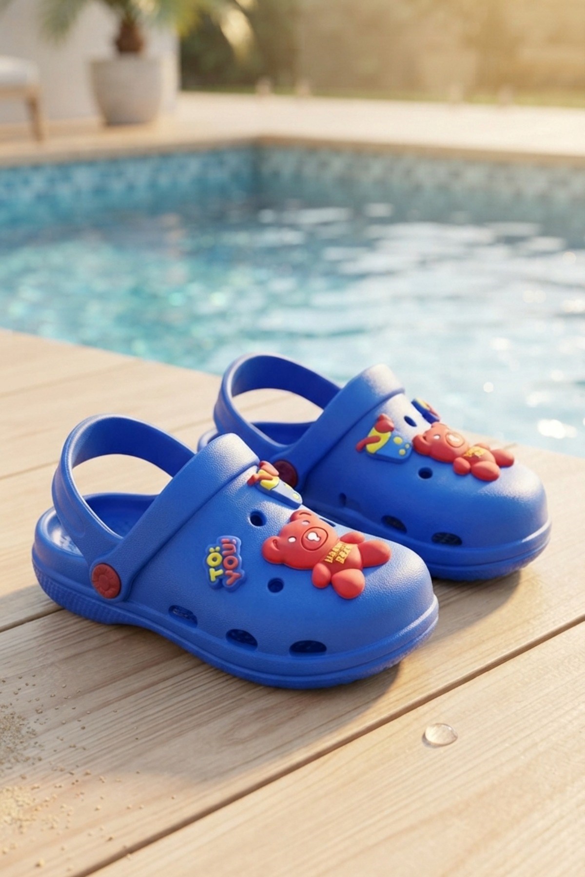 Saks Mavi Ayıcıklı Kreş Sahil Plaj Havuz Terliği Unisex Çocuk Terlik & Sandalet 2