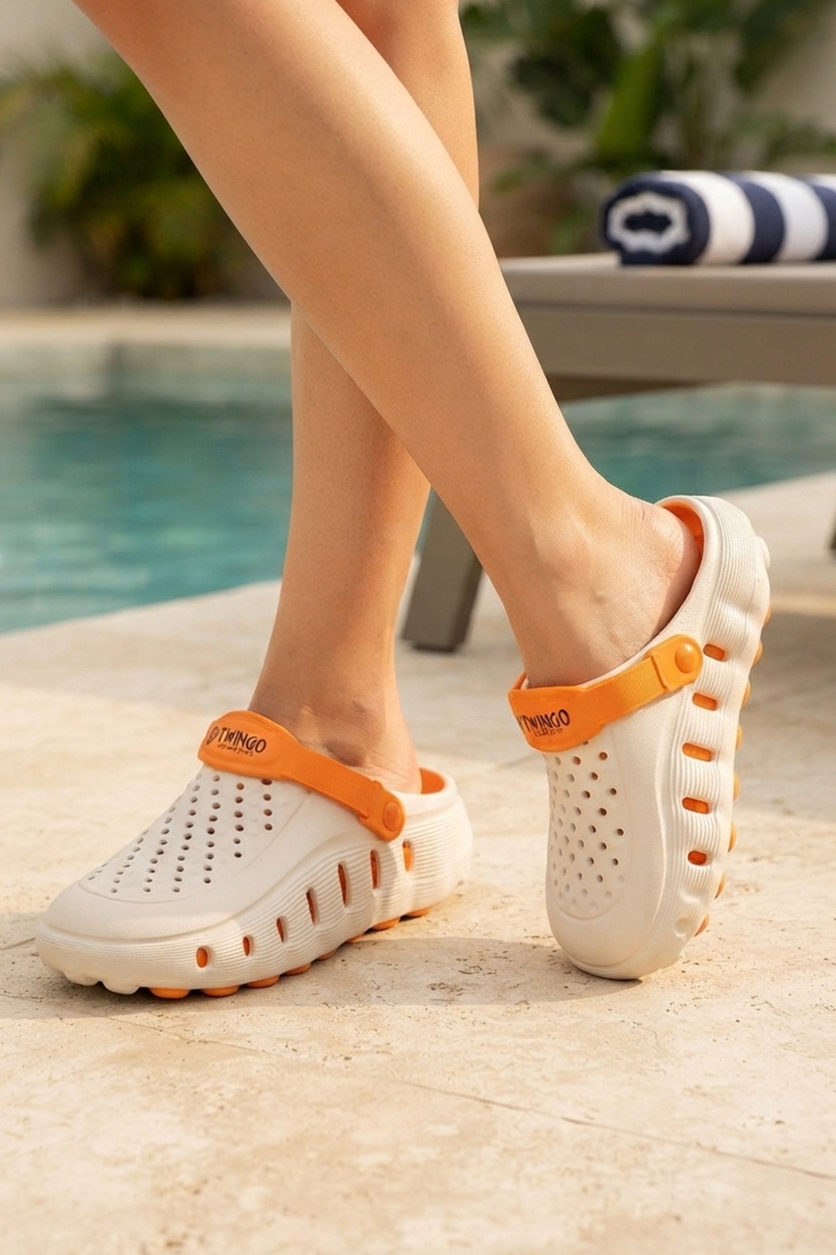 Ekru Turuncu Günlük Sahil Havuz Plaj Terliği Unisex Terlik & Sandalet 5