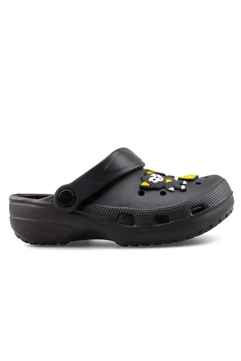 Siyah Figürlü Günlük Bahçe Sahil Plaj Kreş Unisex Çocuk Terlik&Sandalet