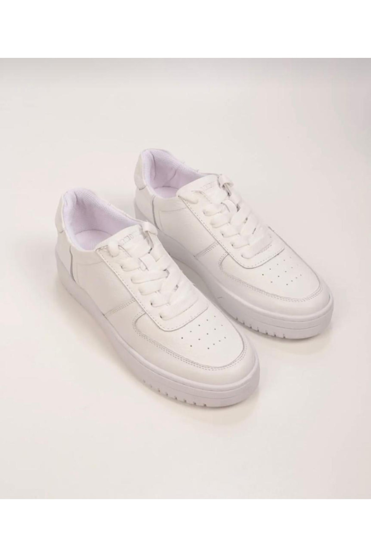 Beyaz Hakiki Deri Günlük Unisex Sneaker Spor Ayakkabı 4