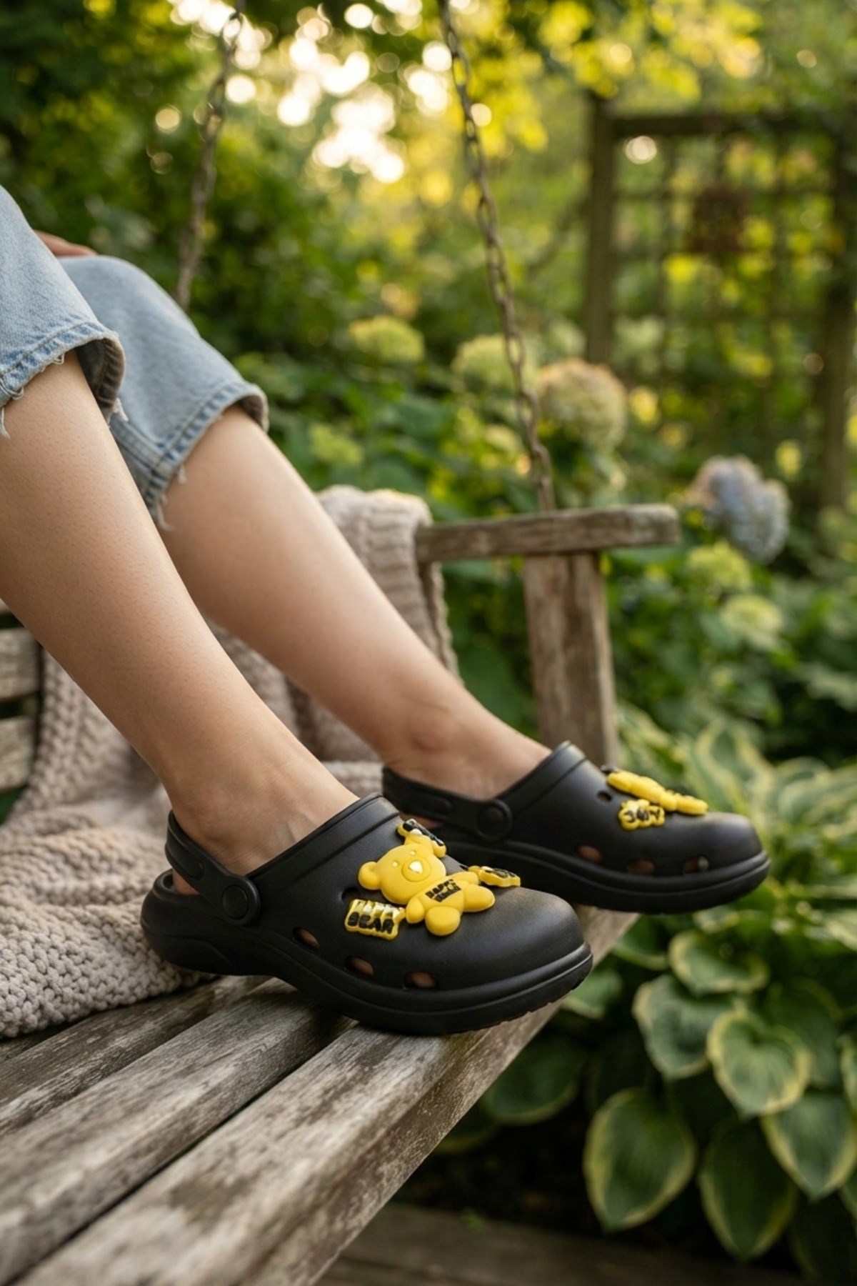 Siyah Sarı Ayıcıklı Kreş Sahil Plaj Havuz Terliği Unisex Çocuk Terlik & Sandalet 11