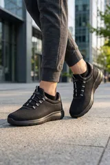 Siyah Unisex Günlük Sneaker Yazlık Fileli Spor Ayakkabı