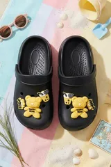Siyah Sarı Ayıcıklı Kreş Sahil Plaj Havuz Terliği Unisex Çocuk Terlik & Sandalet 8