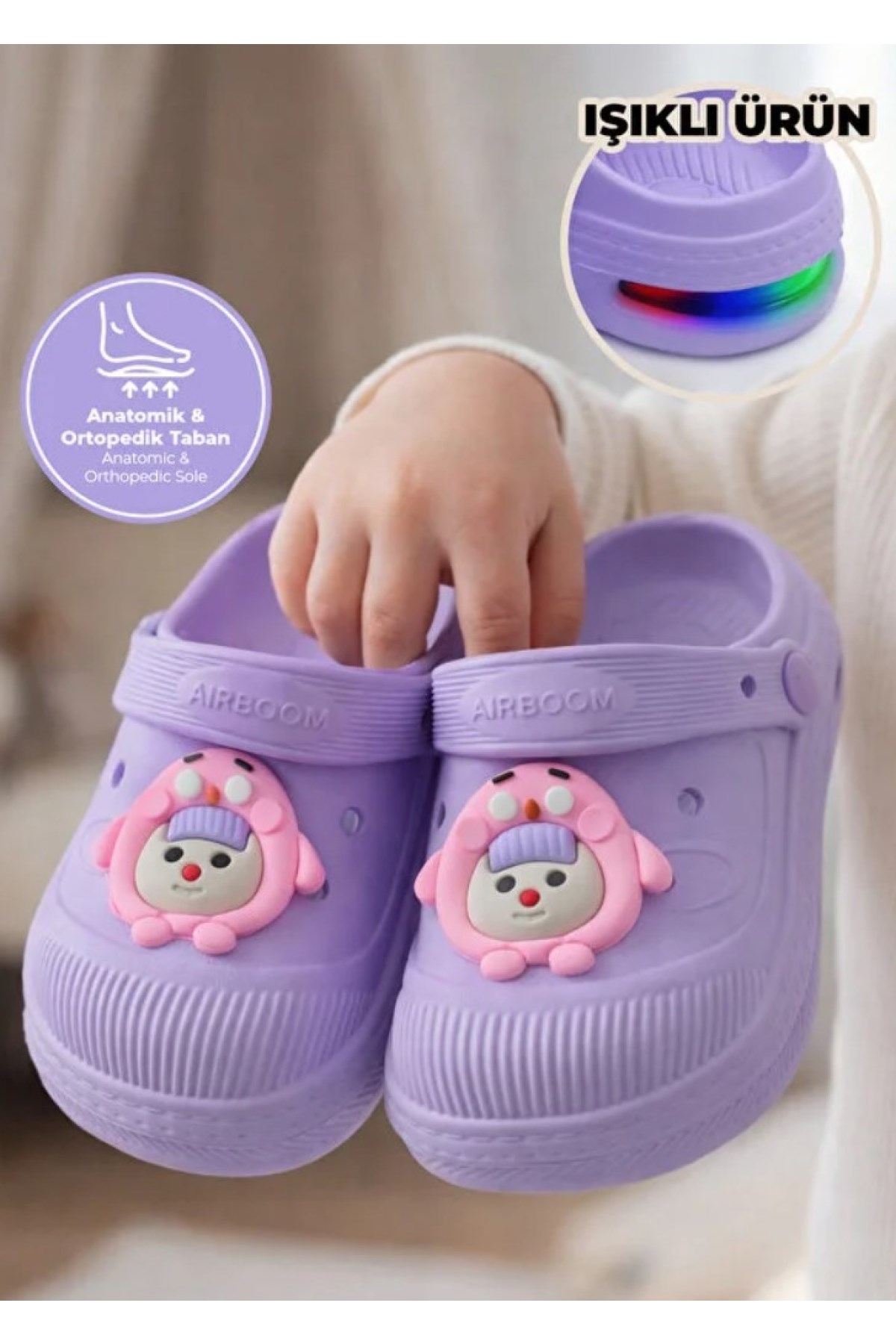 Lila Anatomik Comfort Günlük Sahil Plaj Havuz Işıklı Çocuk Terlik & Sandalet 4