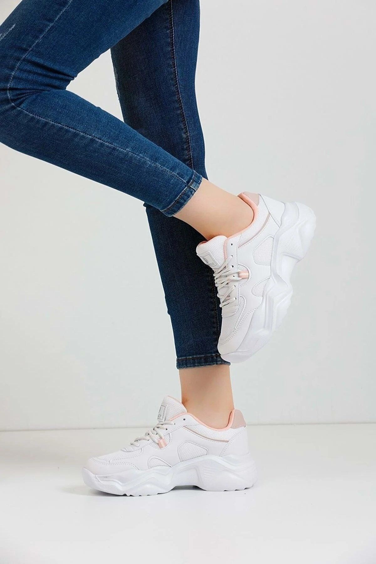Beyaz Rahat Kalın Taban Kadın Sneaker Günlük Spor Ayakkabı 3