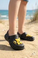 Siyah Sarı Ayıcıklı Kreş Sahil Plaj Havuz Terliği Unisex Çocuk Terlik & Sandalet 4