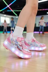 Pembe Işıklı Tekerlekli Kız Çocuk Patenli Spor Ayakkabı 4