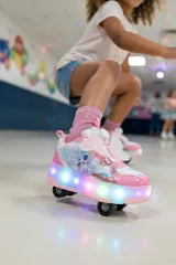 Pembe Işıklı Tekerlekli Kelebekli Otomatik Bağcıklı Kız Çocuk Patenli Spor Ayakkabı