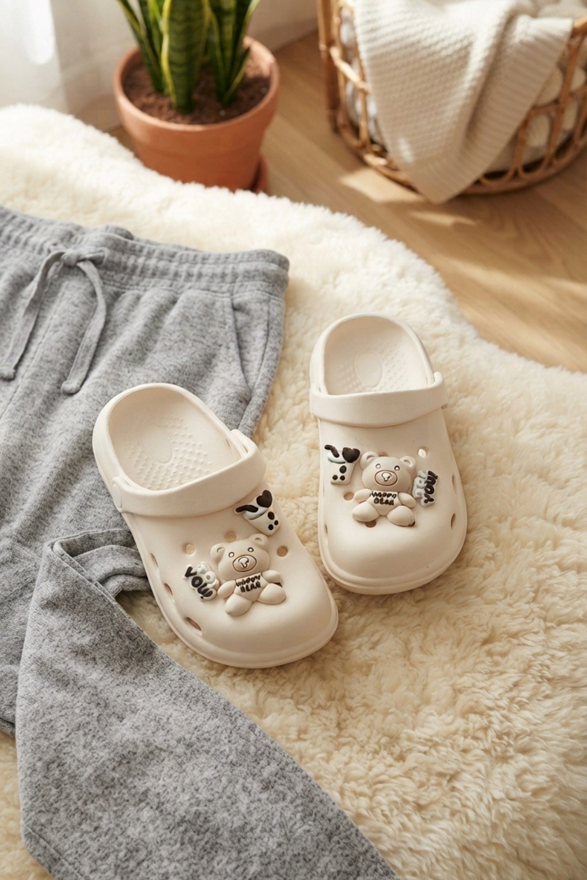 Ekru Ayıcıklı Kreş Sahil Plaj Havuz Terliği Unisex Çocuk Terlik & Sandalet 4