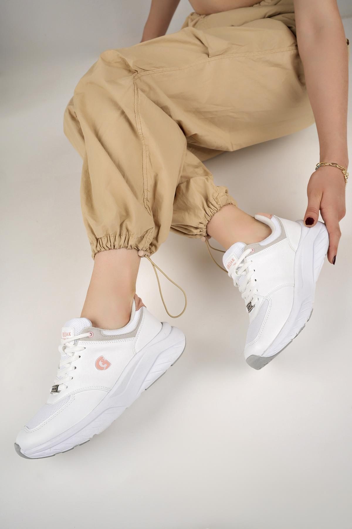 Bej Pudra Ortopedik Konforlu Kadın Spor Ayakkabı Günlük Sneaker 3