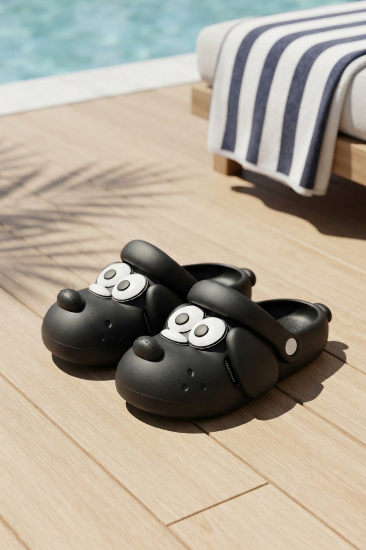 Siyah Köpek Figürlü Sevimli Günlük Bahçe Sahil Plaj Kreş Unisex Çocuk Terlik & Sandalet 4