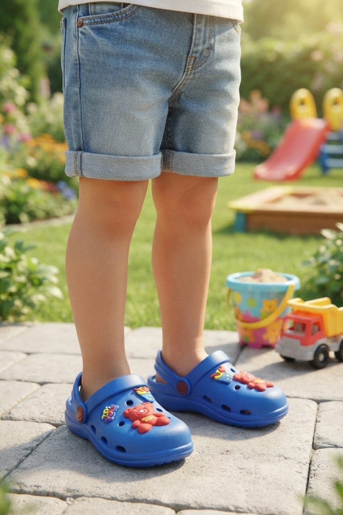 Saks Mavi Ayıcıklı Kreş Sahil Plaj Havuz Terliği Unisex Çocuk Terlik & Sandalet